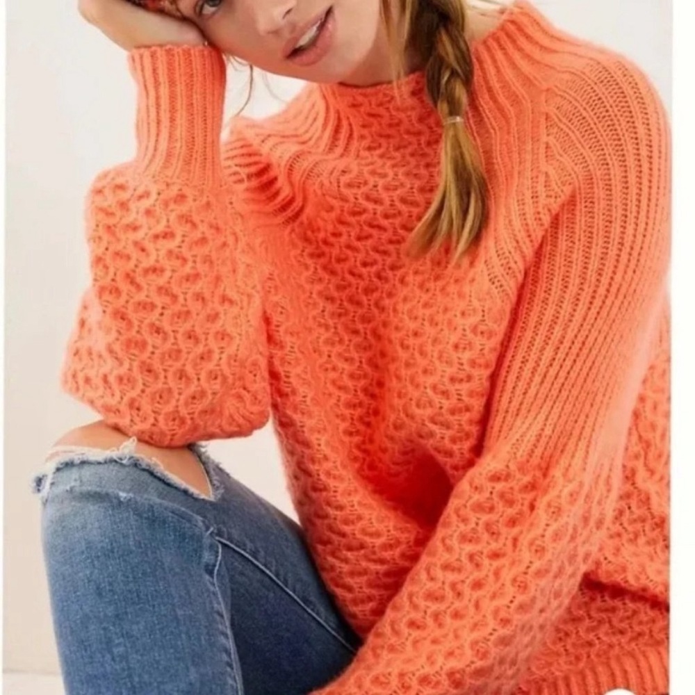 Anthropologie Beautiful Coral Mock neck sweater Womens S acrylic nylon alpaca